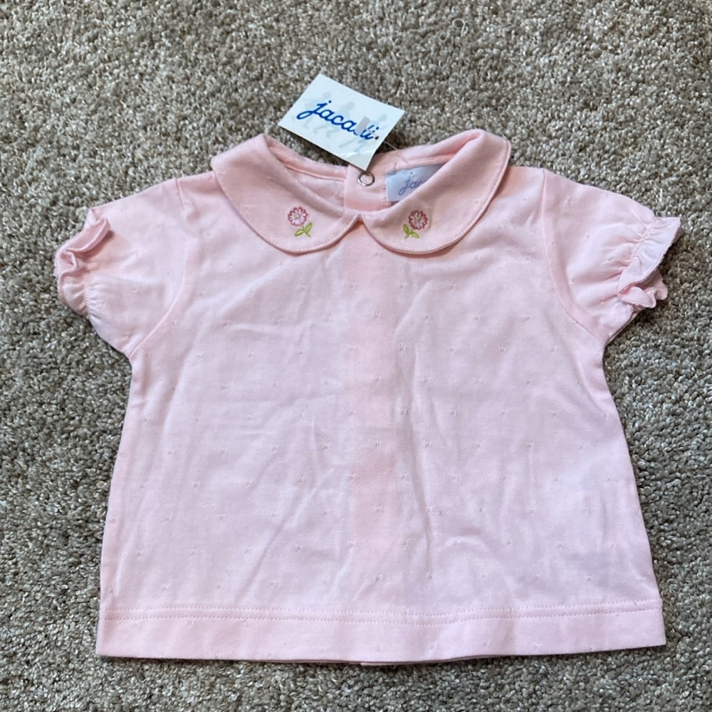 Jacadi Pink Blouse with Peter Pan Collar and embroidered flowers NWT 6 months